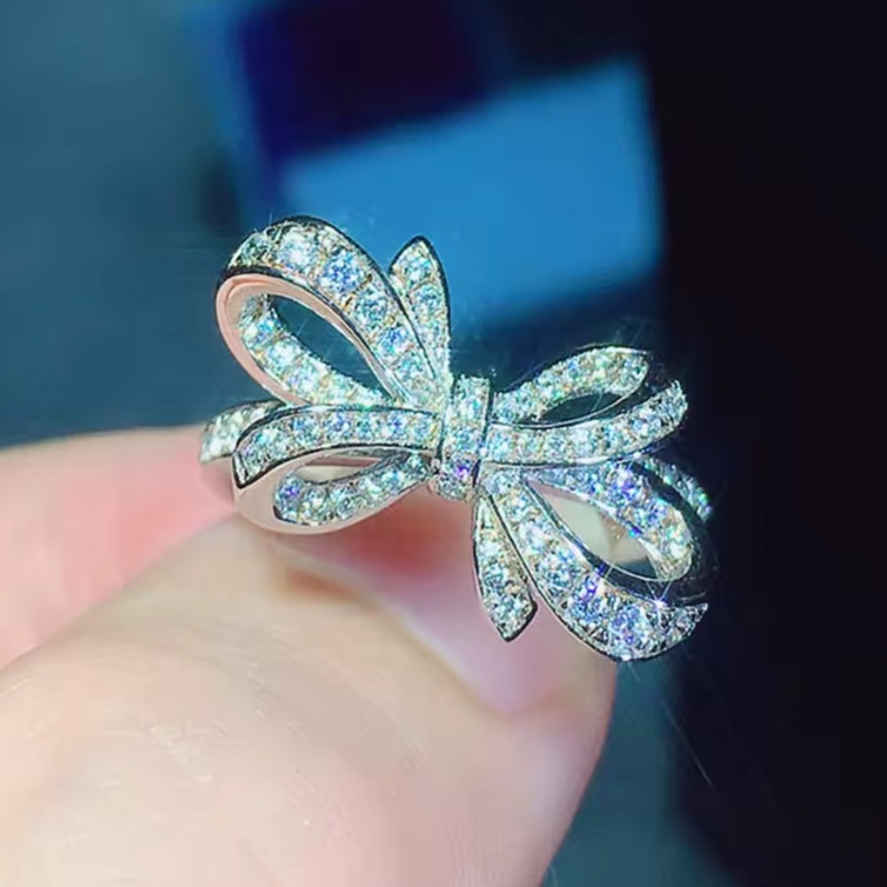 Bow Shape Cubic Zirconia Wedding Band Ring Women Size 6–10
